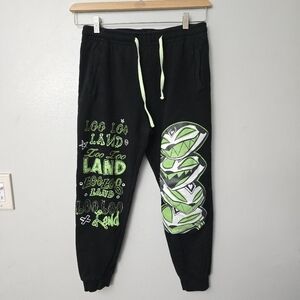 Helluva Boss Robofizz Loo Loo Land Joggers Sweatpants Sz  Medium Black Green